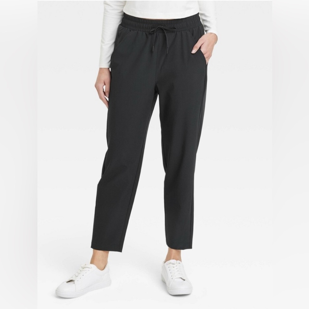 All In Motion Women Black Stretch Woven Taper Pants Water Repellent UPF50-Small